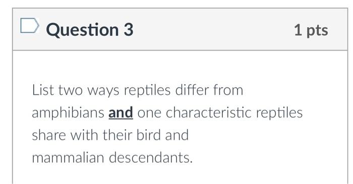 Solved Question List Two Ways Reptiles Differ From Chegg