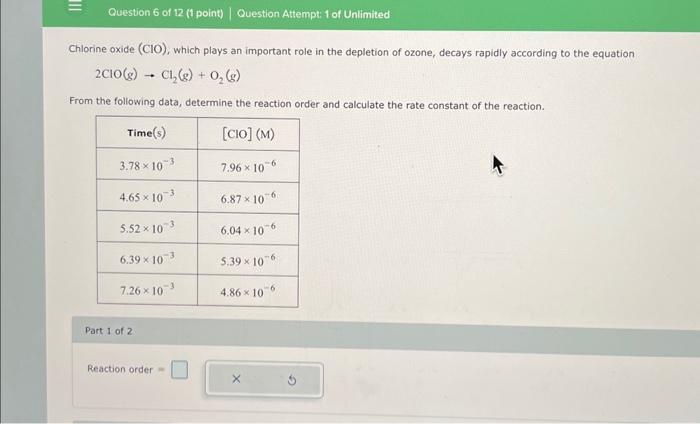 Solved Chlorine Oxide ClO Which Plays An Important Role Chegg