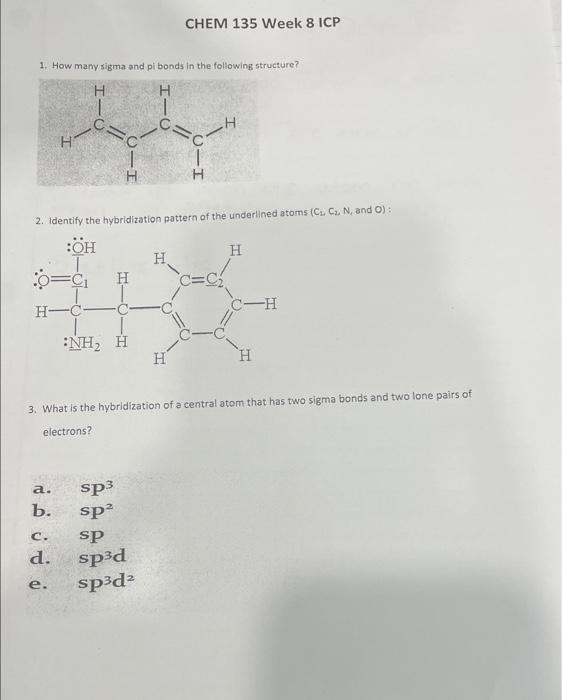 Solved How Many Sigma And Pi Bonds In The Following Chegg