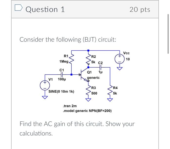 Solved Consider The Following BJT Circuit Tran 2m Model Chegg