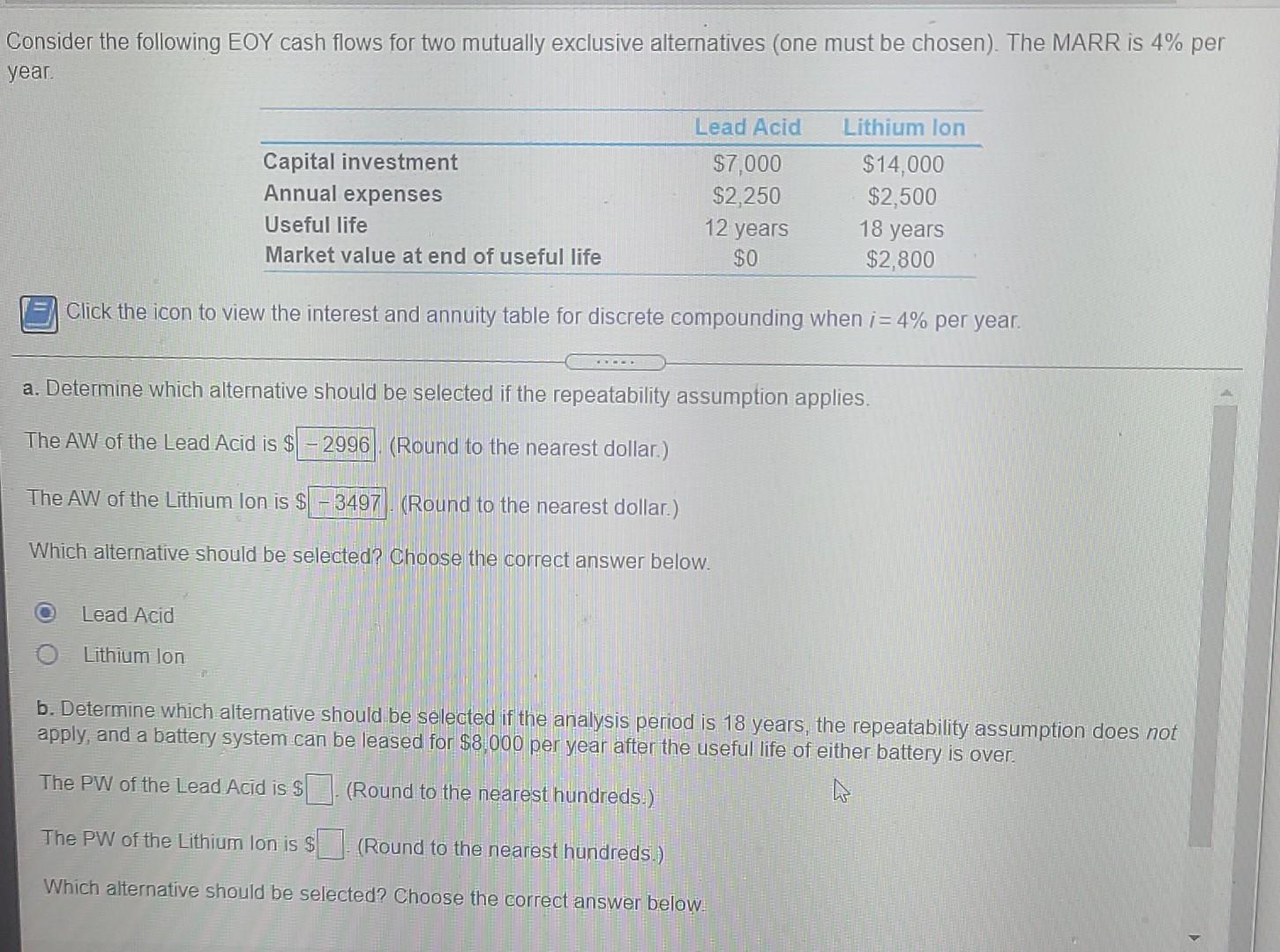 Solved Consider The Following EOY Cash Flows For Two Chegg