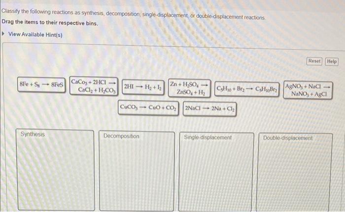 Solved Classify The Following Reactions As Synthesis Chegg