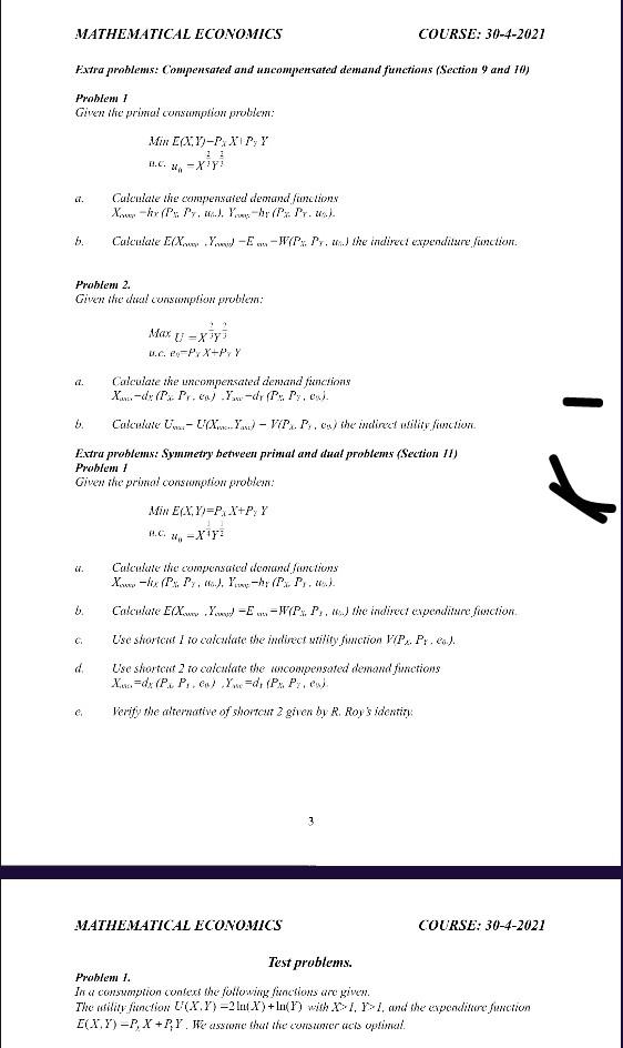 Solved Mathematical Economics Course Extra Chegg