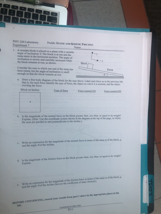 Solved PHY 220 Laboratory Prelab STATIC AND KINETIC Chegg