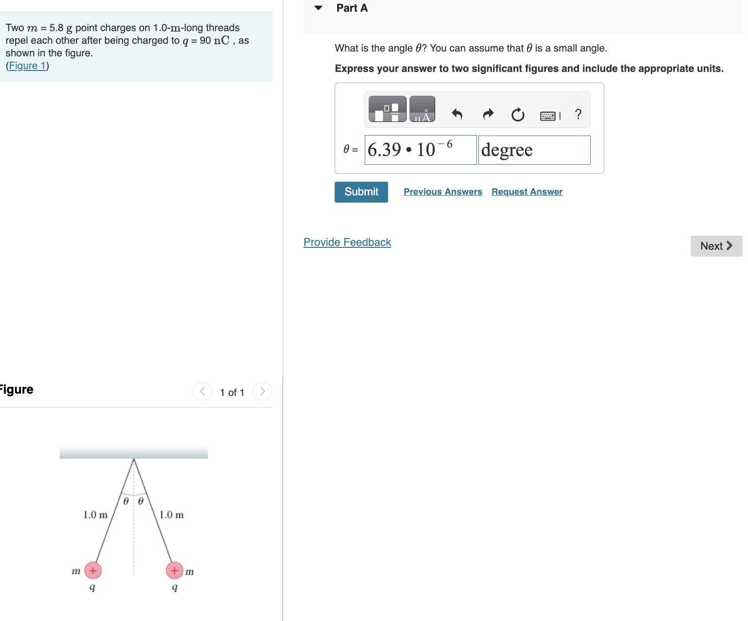 Solved Two M 5 8 G Point Charges On 1 0 M Long Threads Chegg