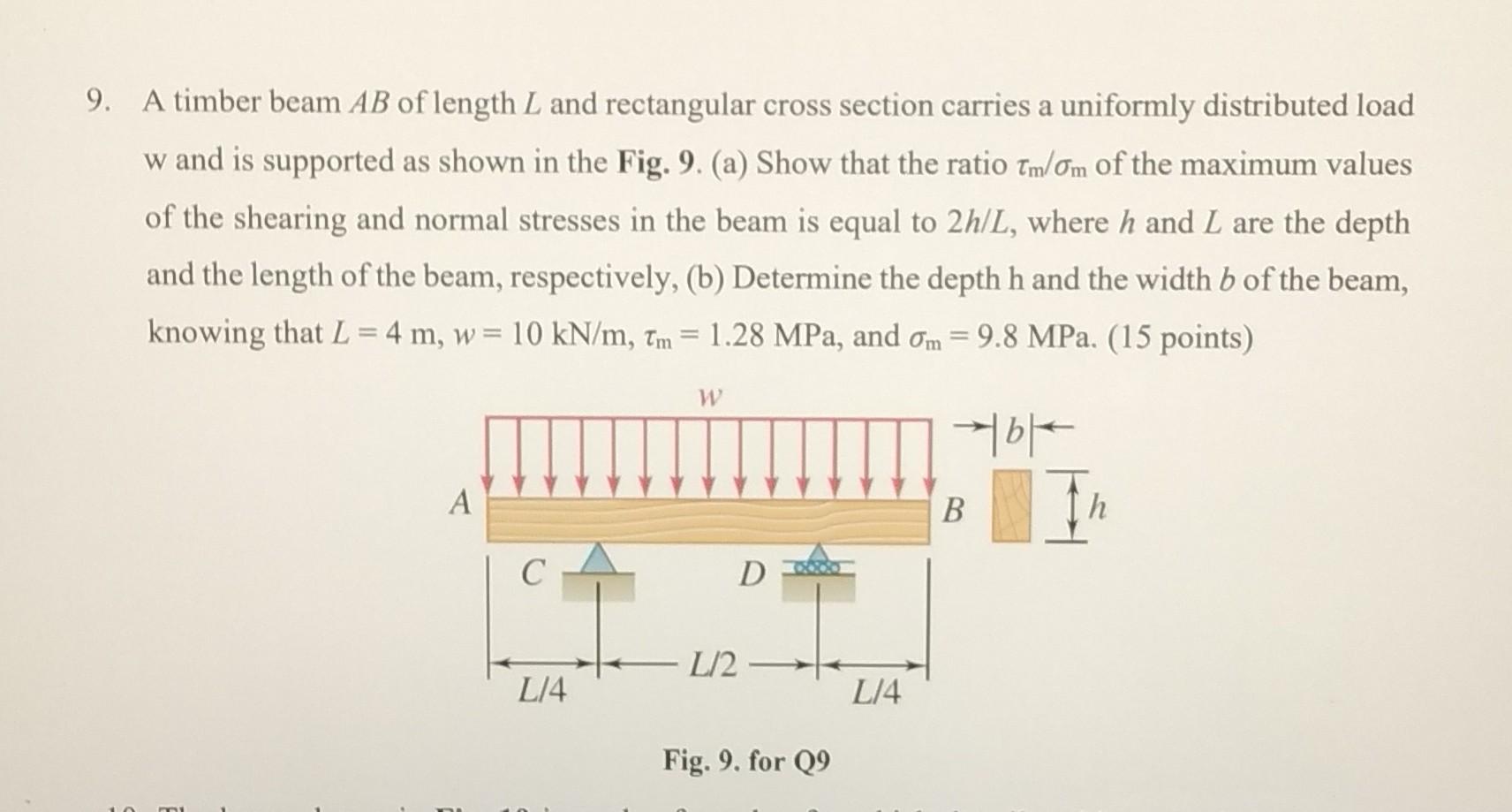 Solved 9 A Timber Beam AB Of Length L And Rectangular Cross Chegg