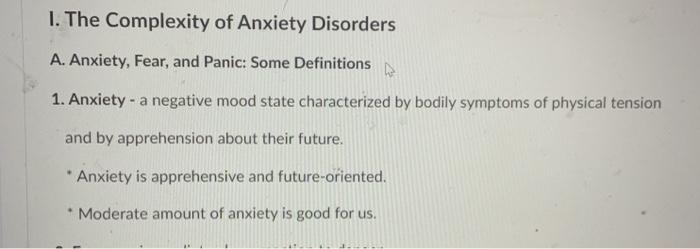 Solved 1 The Complexity Of Anxiety Disorders A Anxiety Chegg