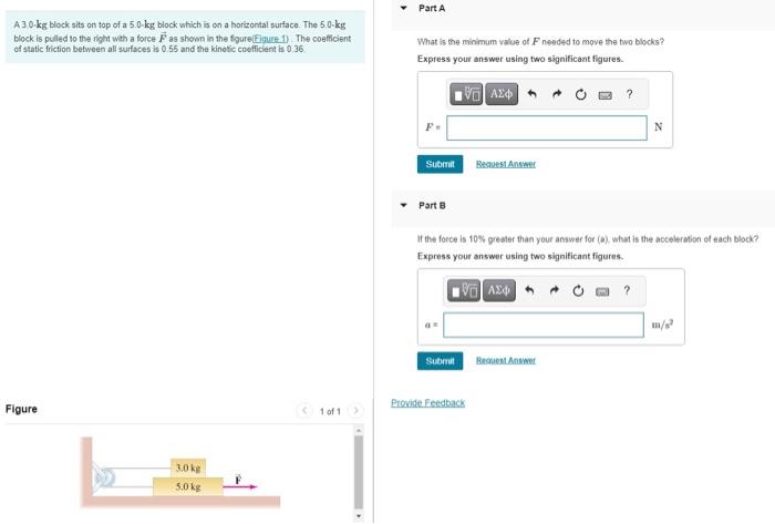 Solved A 3 0 Kg Block Sits On Top Of A 5 0 Kg Block Which Is Chegg