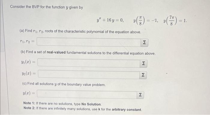 Solved Consider The BVP For The Function Y Given By Chegg