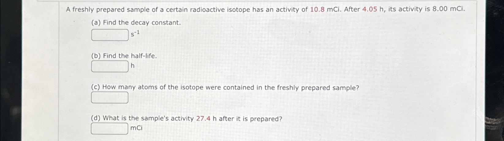 Solved A Freshly Prepared Sample Of A Certain Radioactive Chegg