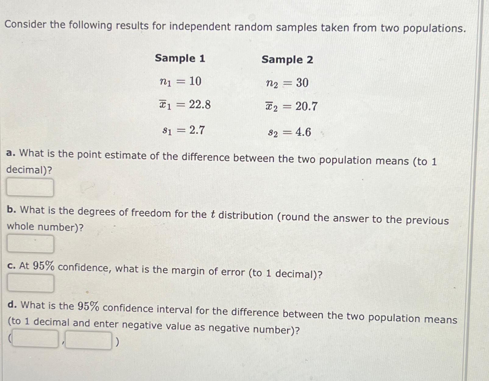 Consider The Following Results For Independent Random Chegg