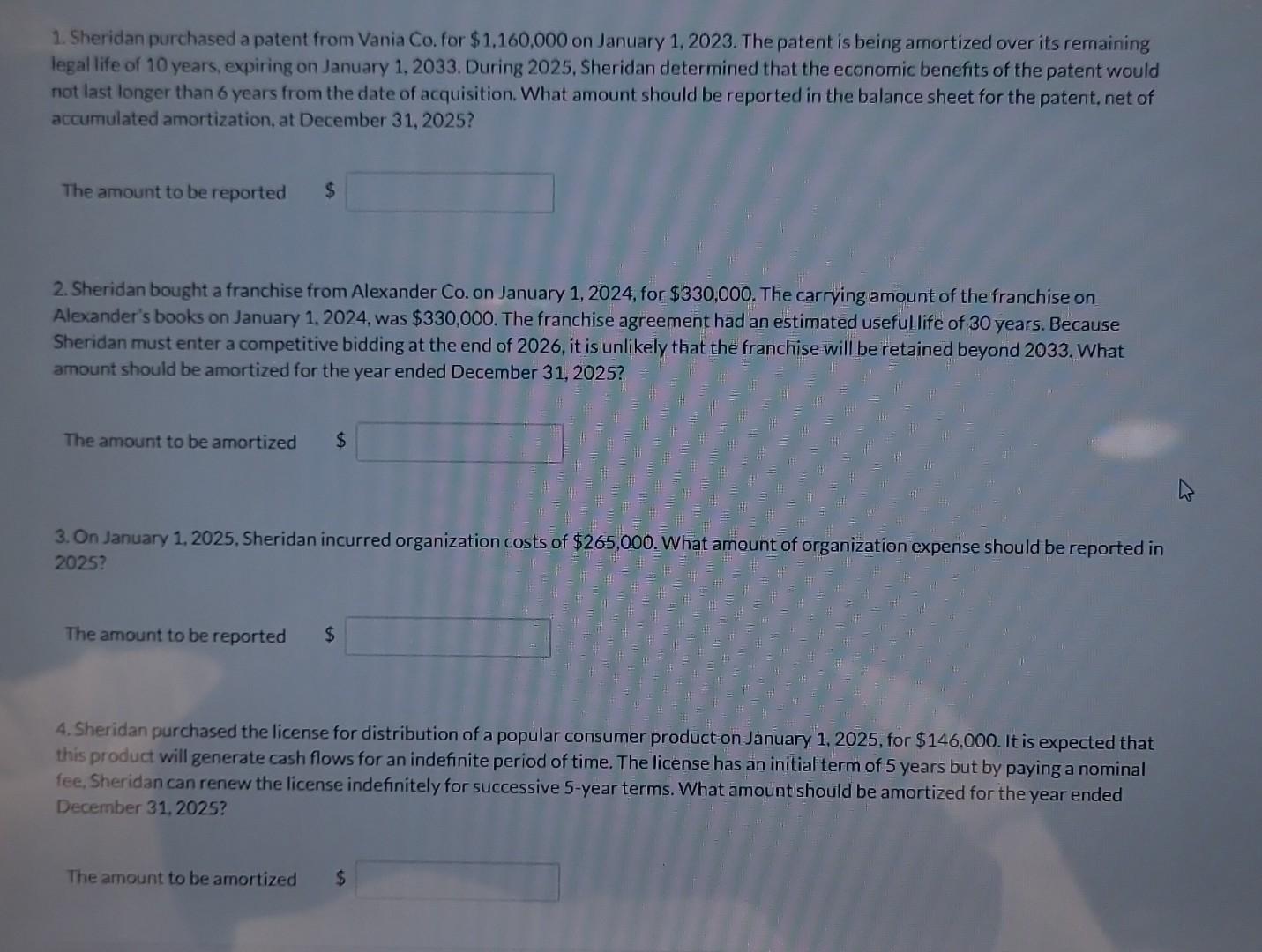 Solved Sheridan Purchased A Patent From Vania Co For Chegg