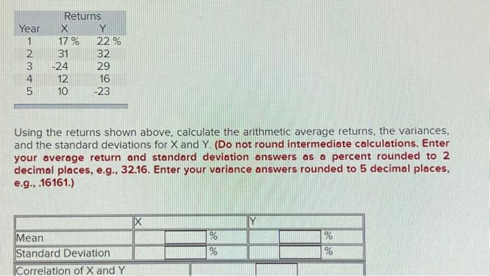 Solved Using The Returns Shown Above Calculate The Chegg