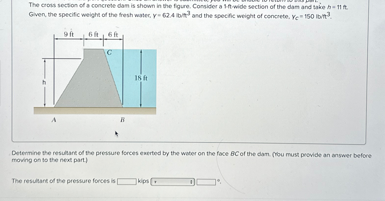 Solved The Cross Section Of A Concrete Dam Is Shown In The Chegg