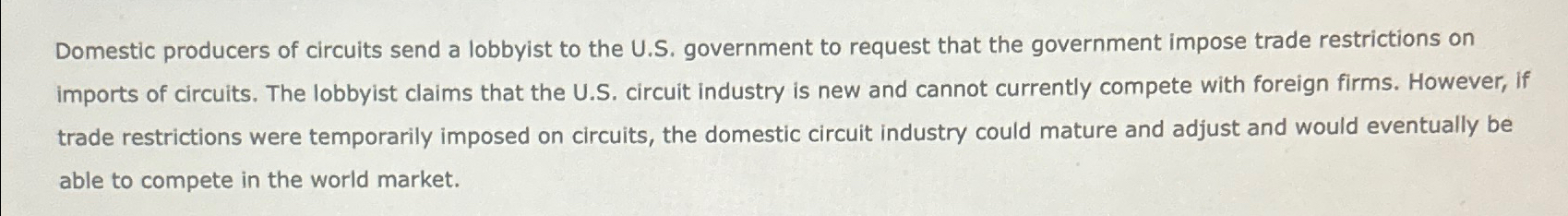 Solved Domestic Producers Of Circuits Send A Lobbyist To The Chegg