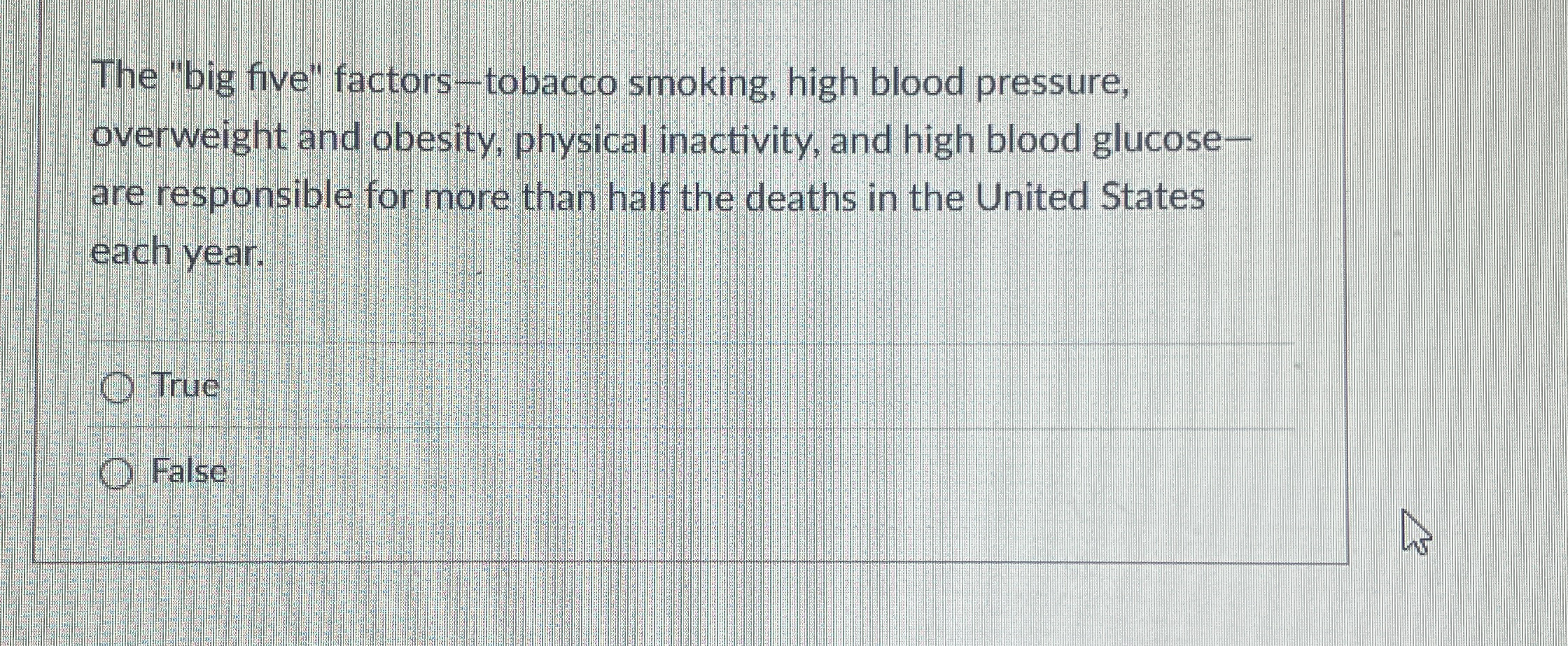 Solved The Big Five Factors Tobacco Smoking High Blood Chegg