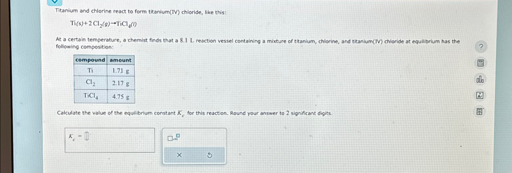 Solved Titanium And Chlorine React To Form Titanium IV Chegg