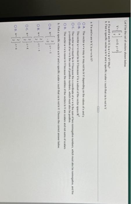 Solved Let V Be The Set Of Vectors Shown Below V A If U And Chegg