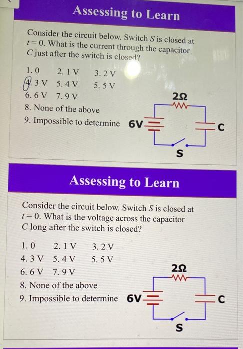 Solved Assessing To Learn Consider The Circuit Below Switch Chegg