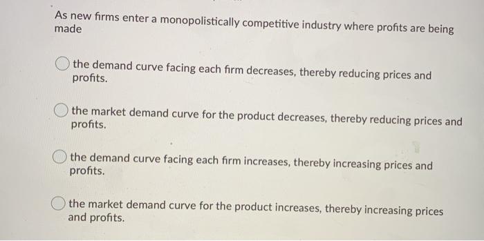 Solved As New Firms Enter A Monopolistically Competitive Chegg