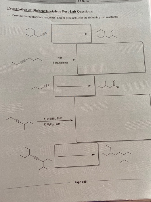 Solved TA Name Preparation Of Diphenylacetylene Post Lab Chegg