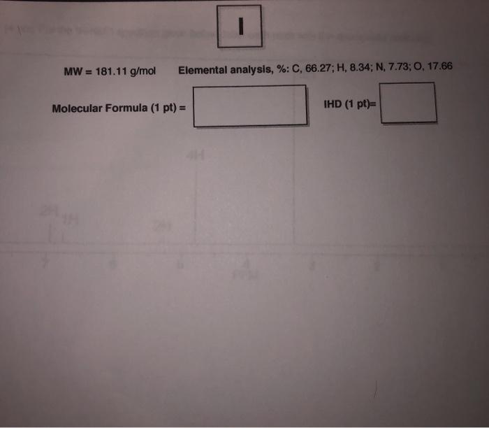 Solved I MW 181 11 G Mol Elemental Analysis C 66 27 Chegg