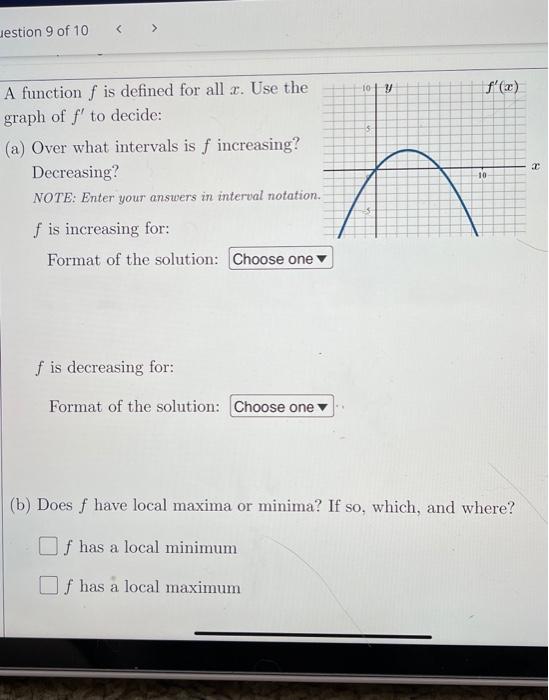 Solved Uestion 9 Of 10 10 Y F X C A Function F Is Defined Chegg