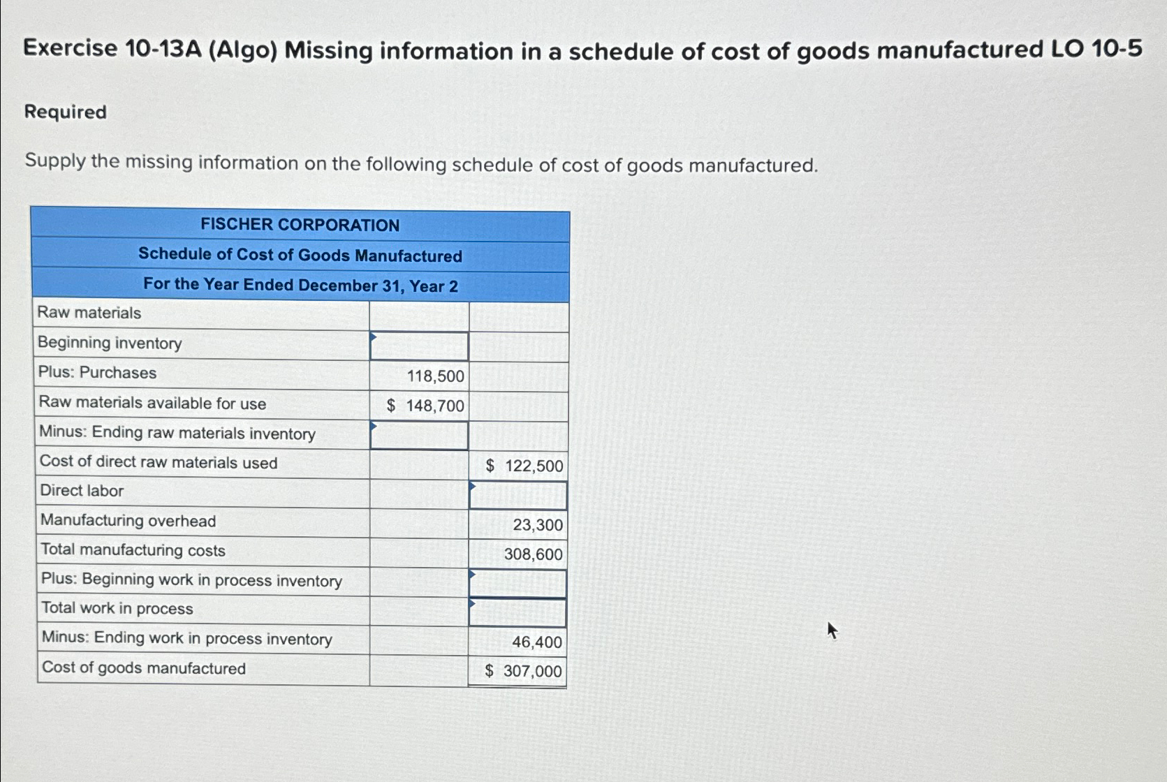 Solved Exercise 10 13A Algo Missing Information In A Chegg