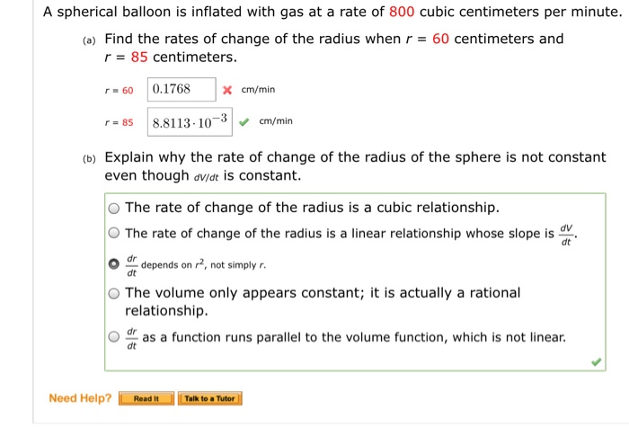 Solved A Spherical Balloon Is Inflated With Gas At A Rate Of Chegg