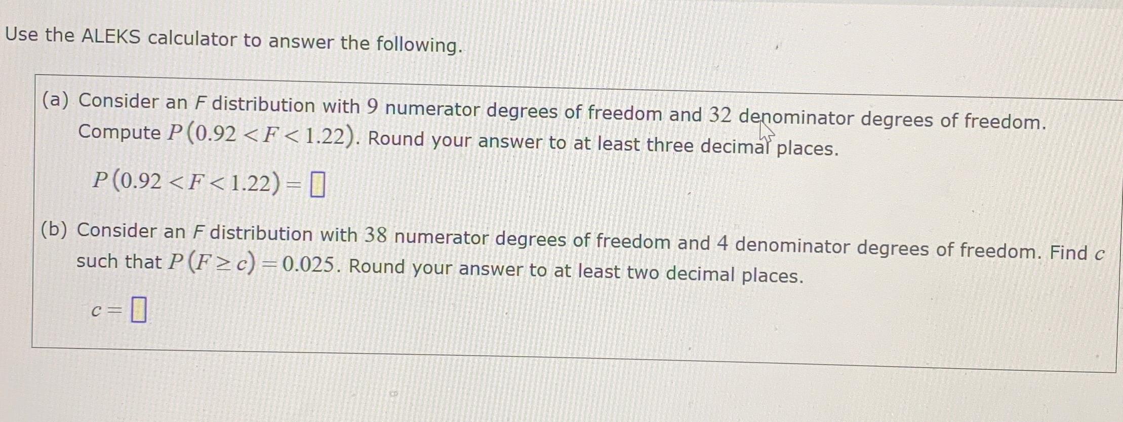 Solved Use The Aleks Calculator To Answer The Following A Chegg