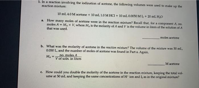 Solved In A Reaction Involving The Iodination Of Acetone Chegg