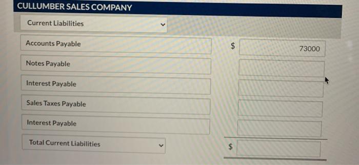 Solved Cullumber Sales Company Has The Following Selected Chegg