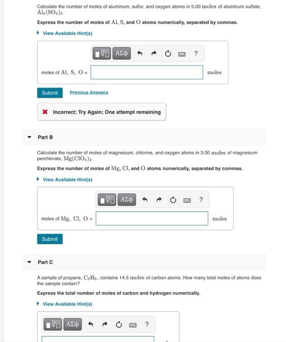 Solved Calculate The Number Of Moles Of Aluminum Sulfur Chegg