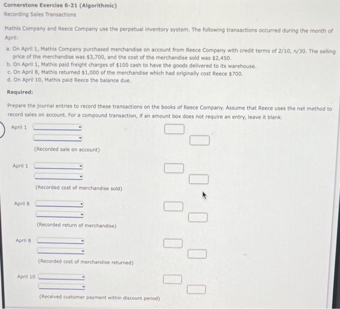 Solved Cornerstone Exercise 6 21 Algorithmic Recording Chegg