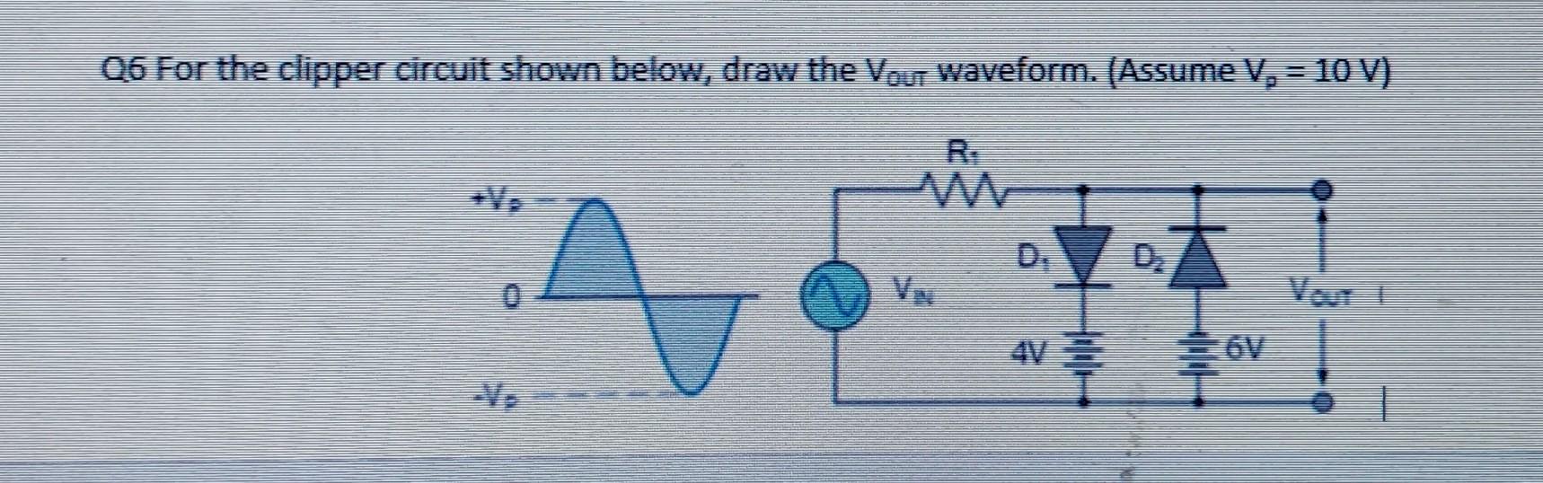 Solved Q6 For The Clipper Circuit Shown Below Draw The Vout Chegg