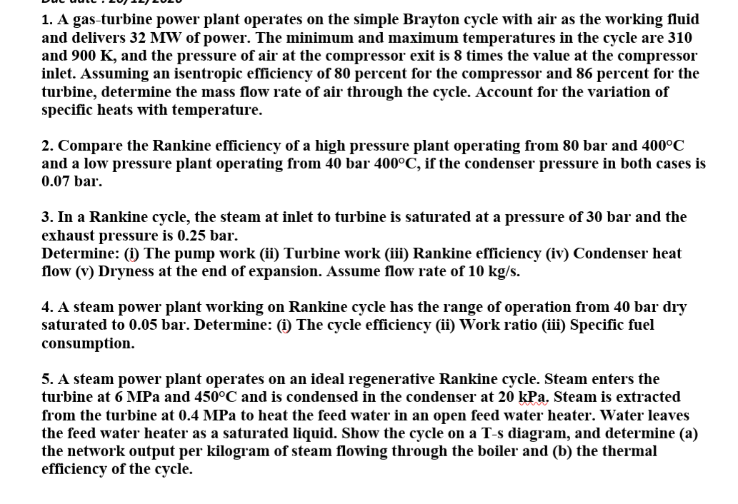 Solved A Gas Turbine Power Plant Operates On The Simple Chegg