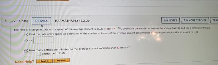 Solved 8 2 Points DETAILS HARMATHAP 12 12 2 051 MY Chegg