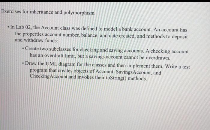 Solved Exercises For Inheritance And Polymorphism In Lab Chegg