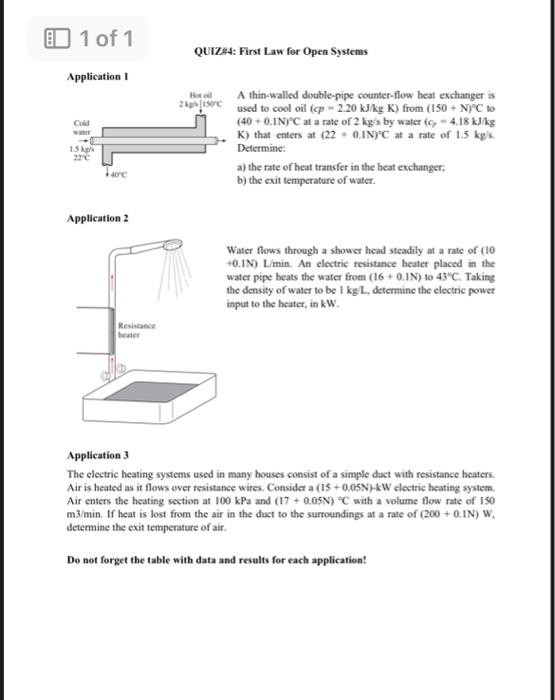 Solved QUIZ 4 First Law For Open Systems Application 1 A Chegg