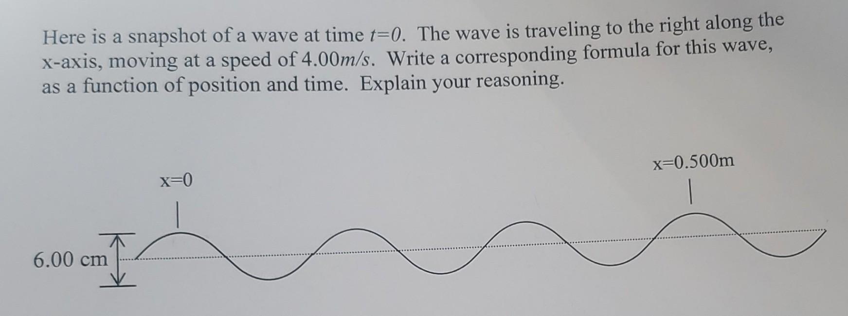 Solved Here Is A Snapshot Of A Wave At Time T 0 The Wave Is Chegg