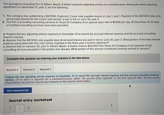 Solved The Geological Consulting Firm Of Gilbert Marsh Chegg