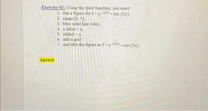 Solved Exercise Using The Fplot Function You Must Chegg