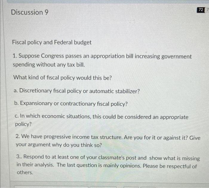 Solved Fiscal Policy And Federal Budget Suppose Congress Chegg