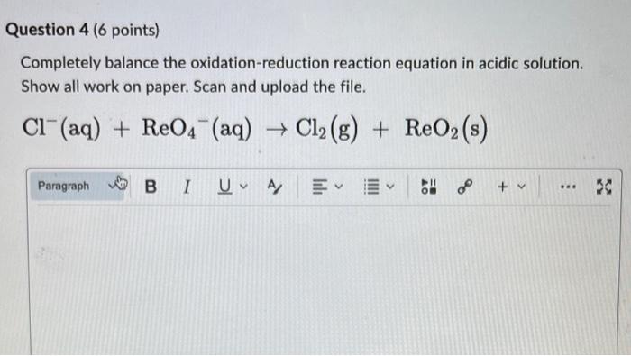 Solved Completely Balance The Oxidation Reduction Reaction Chegg