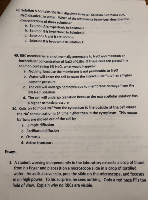 Solved 48 Solution A Contains 5 NaCl Dissolved In Water Chegg