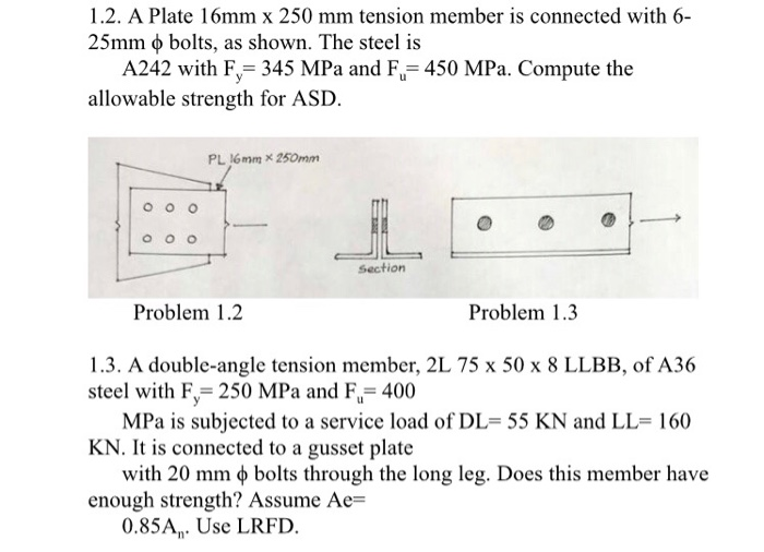 Solved 1 2 A Plate 16mm X 250 Mm Tension Member Is Chegg