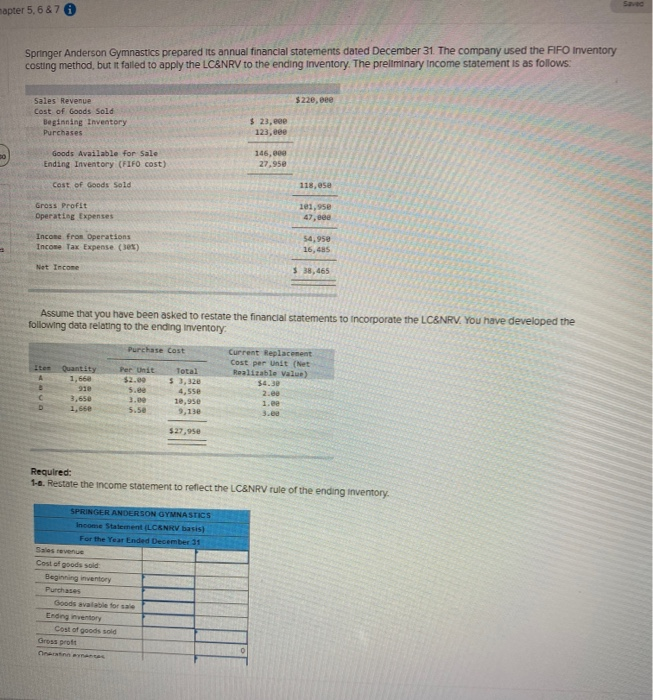 Solved Save Mapter Springer Anderson Gymnastics Chegg