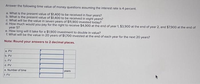 Solved Answer The Following Time Value Of Money Questions Chegg