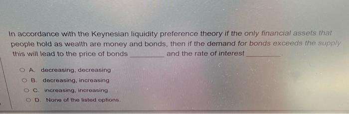 Solved In Accordance With The Keynesian Liquidity Preference Chegg