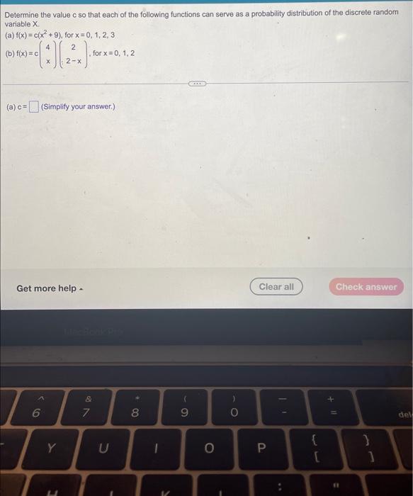 Solved Determine The Value C So That Each Of The Followi